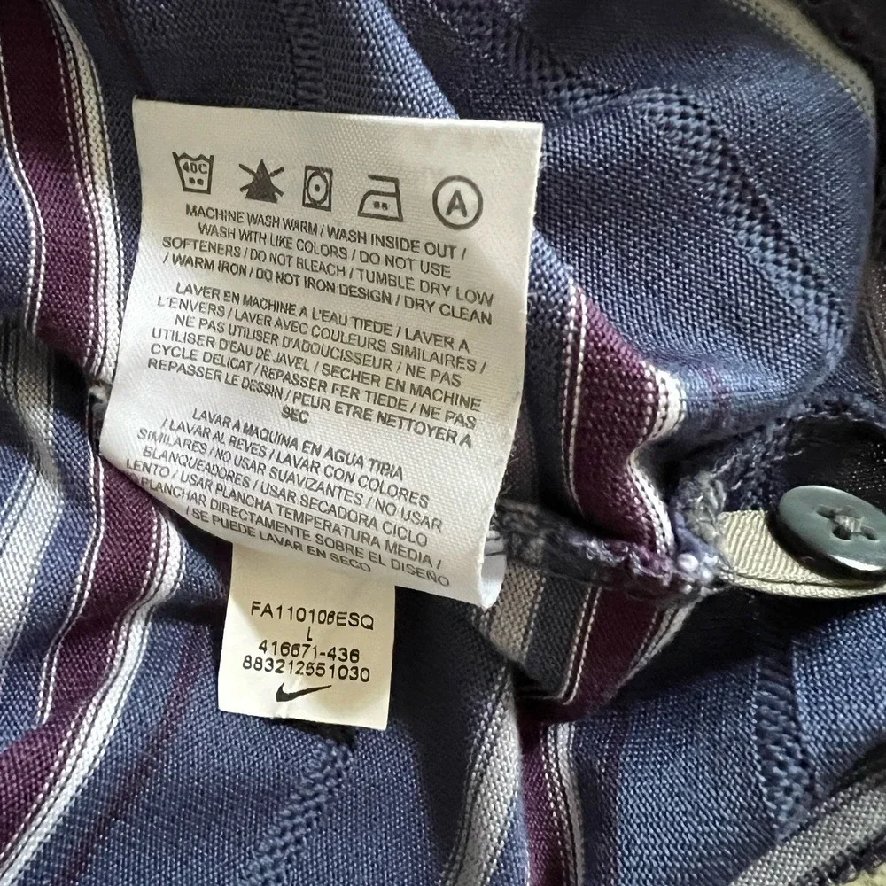 Tiger Woods Collection Polo Shirt Purple Burgundy Striped Nike Dry Fit Size L - Picture 9 of 10